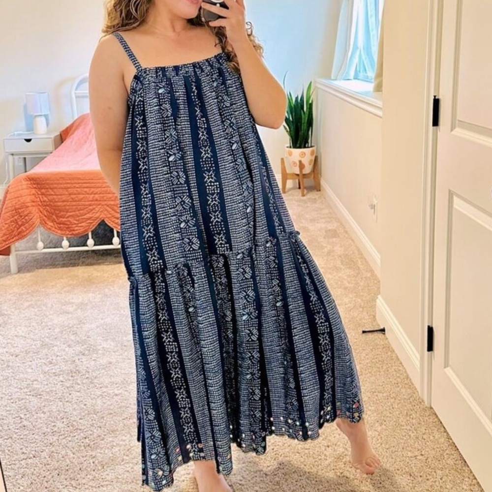 Tuckernuck Rue De La Lune Blue Printed Smocked Maxi Dress L/XL